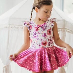 Cheeky Plum Girls Pink Floral Skirted Leotard Size 4T
